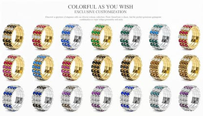 Sparkling Rhinestone Ring Set Trendy Elastic Rhinestone Crystal Stretch Ring Stackable Jewelry for Women Girls - color: 20 Colors in One