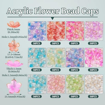 360 pcs Acrylic Flower Bead 5-Petal Floral Bead End Caps Mini Cherry Blossom Spacer Beads Caps for DIY Crafts Bracelet Necklace Earrings Jewelry Making - color: Cherry Blossom Flower,Mixed Color