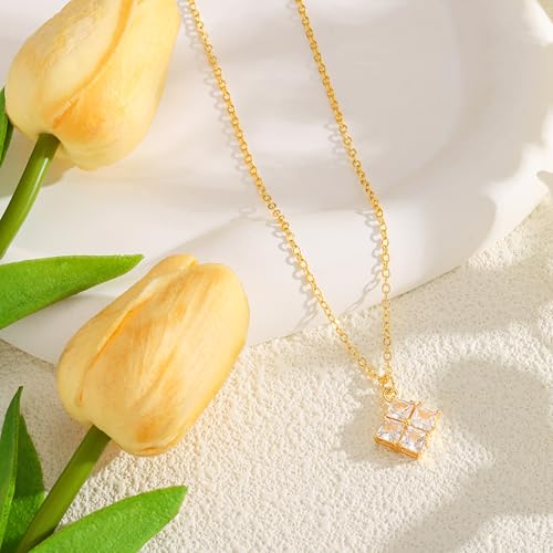Starain Heart Necklaces for Women Dainty Cubic Zirconia Love Heart Pendant Necklace 18K Gold Plated Chain Trendy Stuff Jewelry - color: F Gold Rhombus Necklace