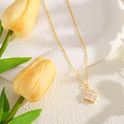 Starain Heart Necklaces for Women Dainty Cubic Zirconia Love Heart Pendant Necklace 18K Gold Plated Chain Trendy Stuff Jewelry - color: F Gold Rhombus Necklace