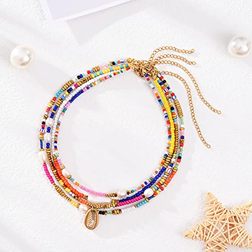 Wellike Freshwater Pearl Beaded Necklace for Women Handmade Boho Colorful Glass Beads Choker Necklace Stainless Steel 18K Gold Plated Bohemian Women Summer Jewelry Gifts - color: KKWX919AMZ