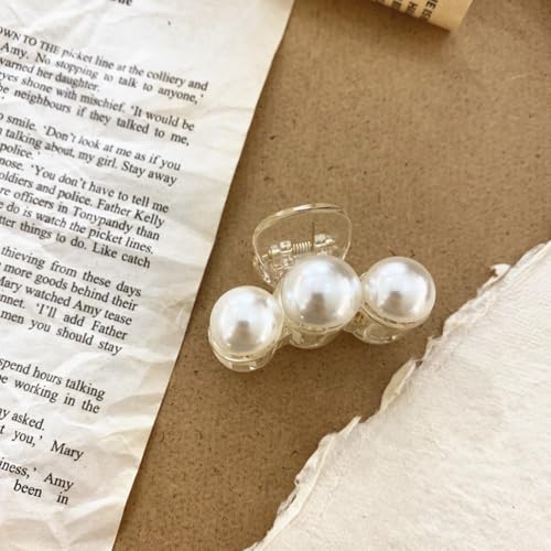 4PCS Mini Pearl Hair Claw Clips,Pearl Hair Claw Horsetail Clips Fashion Hair Accessories for Women and Girls Strong Hold Nonslip