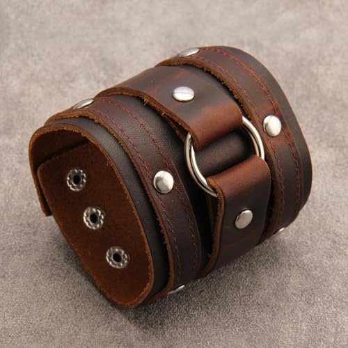 GelConnie Leather Cuff Bracelet for Men Women Wide Leather Wristband Thick Viking Mens Leather Bracelets Gothic Wrist Band Vintage Rock Wristband - style: Brown Leather Wrist