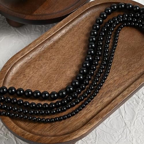 SukAmi 150cm Long Multi Strand Black Crystal Bead Necklace, 8mm Round Smooth Glossy Black Pearl Sweater Chain, Elegant Layered Endless Beaded Necklace Statement Fashion Jewelry for Women for Wedding Party Jewelry Gift