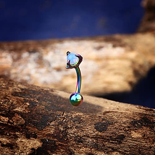 OUFER Rook Earrings Dragon Claw Eyebrow Rings 316L Surgical Steel 16G Curved Barbell Rook Daith Piercing Jewelry - color: Rainbow