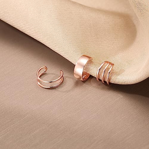 SLUYNZ Solid 925 Sterling Silver Ear Cuff Earrings for Women No Piercing Cartilage Earrings Tri Earrings, Helix Cuff Earrings for Men - color: C-Rose Gold Plated