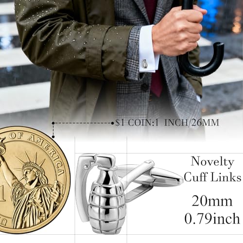 HAWSON Various Unique Cuff Links Mens, Animal/Tactical/Music/Holiday/Cufflinks, Themed Wedding Dinner Party Gift Suit Accessories - style: Grenade