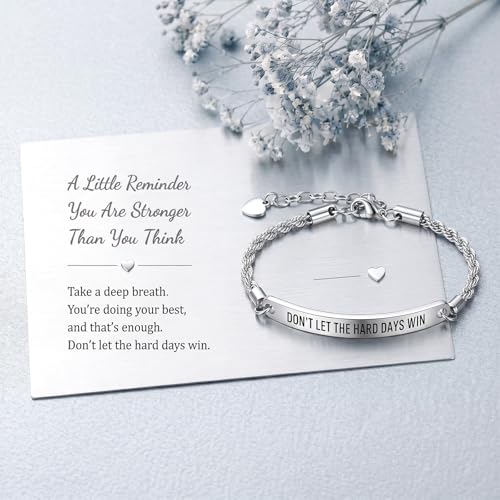 Frodete Dont Let The Hard Days Win Bracelet Inspirational Gifts for Women Adjustable Braided Tube Bracelet Gifts for Friends - color: B4：chain-silver
