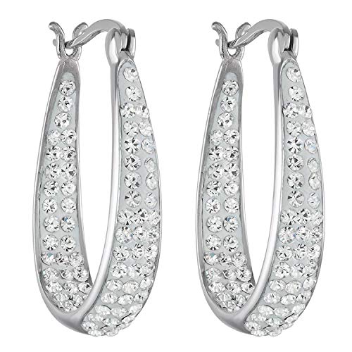 Savlano Inside Out Oval Shape Crystal Hoop Earrings For Women Comes With Savlano Gift Box - color: White Gold