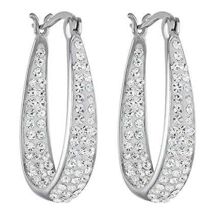Savlano Inside Out Oval Shape Crystal Hoop Earrings For Women Comes With Savlano Gift Box - color: White Gold