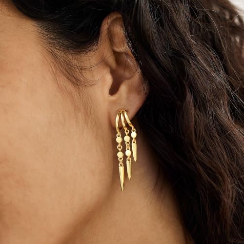 14K Gold Plated Dangle Earrings for Women, Dainty Hoop Huggie Studs, Long Hanging Tassel Chain Multi Pierced Ear Stacking Jewelry Gifts - color: Dangle-Gold