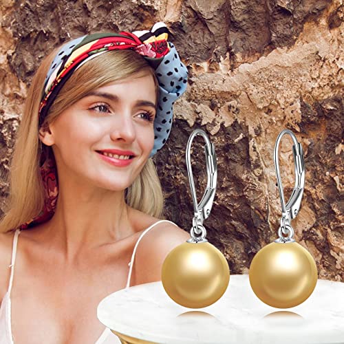 925 Sterling Silver Pearl Leverback Earrings Dangle Drop Jewelry Gifts for Women - style: Gold Pearl