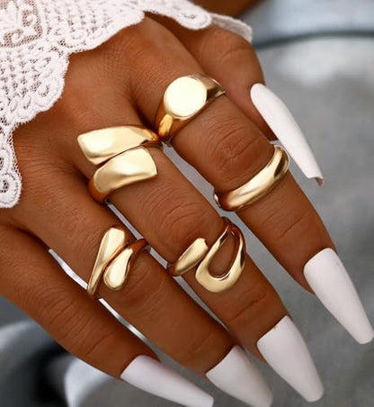 iF YOU 25 Pcs Gold Stackable Ring Set for Women, Chunky Knuckle Finger Midi Rings, Silver Simple Stacking Cute Rings Pack Trendy Stuff Jewelry Gift - style: 10 Gold chunky rings