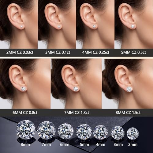 7 Pairs 20G Stainless Steel Stud Earrings Set Cubic Zirconia CZ Earrings Multi Size 2mm-8mm - color: golden, size: Modern