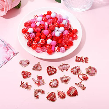 1000PCS+ Valentine’s Day Beads for Jewelry Making, Enamel Heart Charms Bulk, Valentine’s Day Clay Beads Rhinestone Acrylic Loose Beads Letter Spacer Bead for Bracelet Necklace Making DIY Crafts Gifts