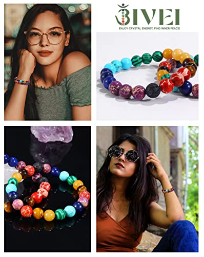 Bivei Natural Crystals Gemstone Healing Stretchy Round Beaded Bracelet | 8MM Semi Precious Beads Bracelet, Handmade Spiritual Jewelry Gift for Women Men,Enhance Positive Energy - color: 8mm Chakra Bracelet (Inner Balance), size: Medium: 6.8-7.24 inch