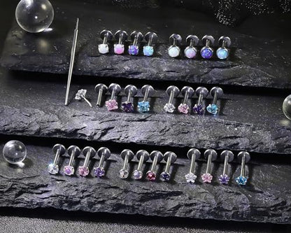 20G 18G 16G Threadless Lip Labret Medusa Monroe Nose Piercing Jewelry Surgical Steel Snake Bites Lip Rings Flat Back Push in Cartilage Tragus Helix Conch Earring Stud 6mm 7mm 8mm 10mm Bars - color: Silver-16G（1.2mm)-6/7/8/10mm Bars-3mm CZ