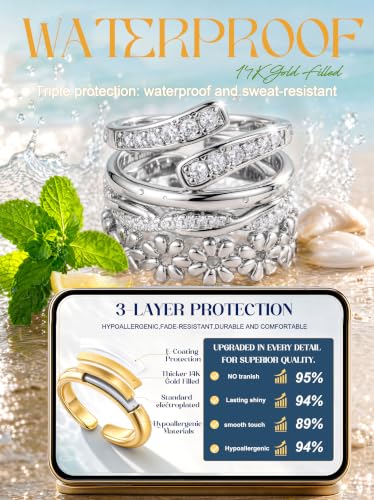 YADOCA Gold Toe Rings for Women Non Tarnish - Adjustable Silver Toe Ring | 12Pcs 14K Gold Filled Toe Rings Set - Waterproof Summer Beach Foot Jewelry - Hypoallergenic Open CZ Flower Hug Band - color: Silver