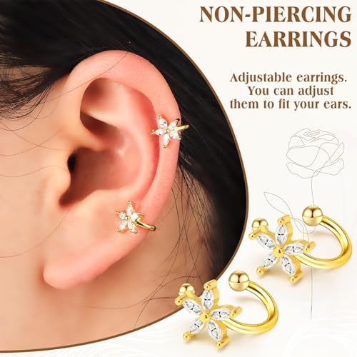 Ear Cuff Earrings with Fake Diamond for Women Non Piercing Fake Earring Cuff Clip On Earring Cuffs Non Pierced for Renaissance Costume,Rave Outfits,Birthday Dress,Women Gift - color: Gold