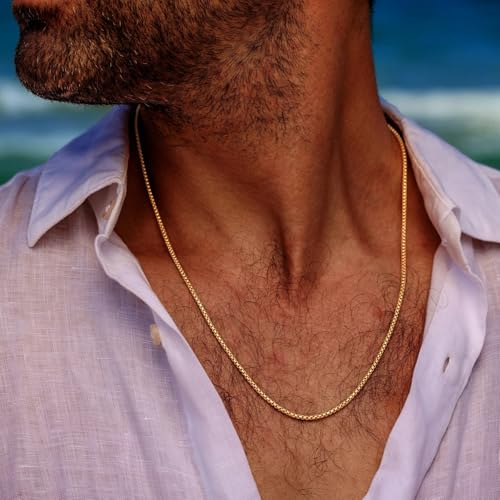 HZMAN 2-6mm Rolo Chain for Men Women Stainless Steel Men's Chain Necklace Round Box Link Chain Necklace 16-30 Inch - color: Gold, size: 22in, style: 2mm