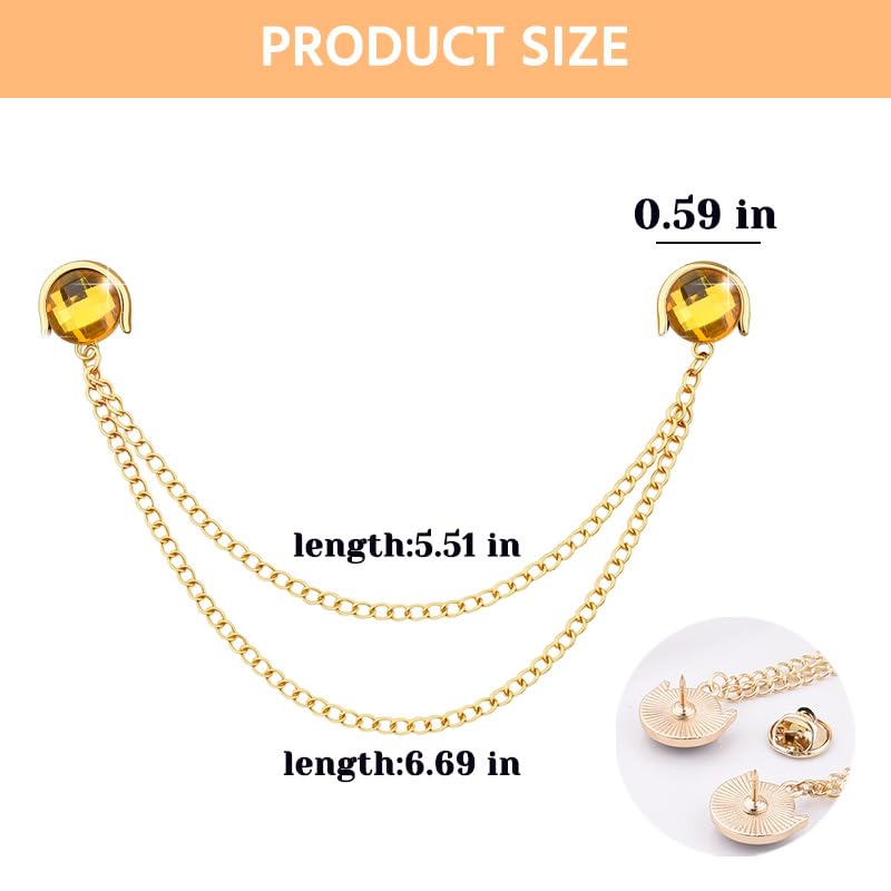Crystal Rhinestone Brooch Mens Lapel Pins for Shirt Collar Suit Tassel Collar Chains for Shirts Badge Suit Accessories Men Brooch - color: Yellow