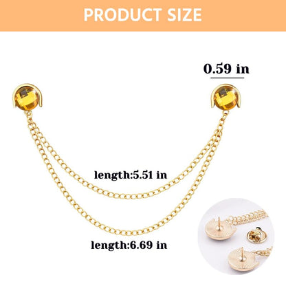 Crystal Rhinestone Brooch Mens Lapel Pins for Shirt Collar Suit Tassel Collar Chains for Shirts Badge Suit Accessories Men Brooch - color: Yellow