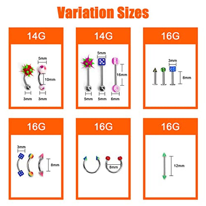 CrazyPiercing Lot of 110PCS Body Jewelry Piercing Eyebrow Navel Belly Tongue Lip Bar Ring