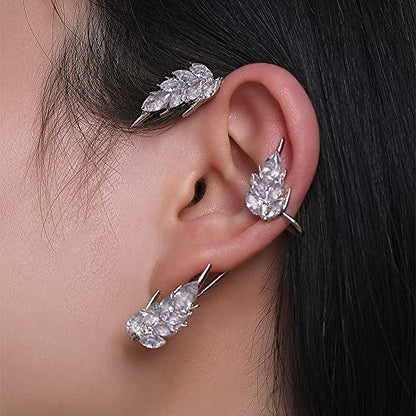 BETHYNAS Glitter Rhinestone Butterfly Flower Ear Cuff Sparkly Non-Pierced Crystal Tassel Fake Earrings Climber Lady Ear Wrap Bridal Party Ear Jewelry for Women and Girls - color: Silver Wheat