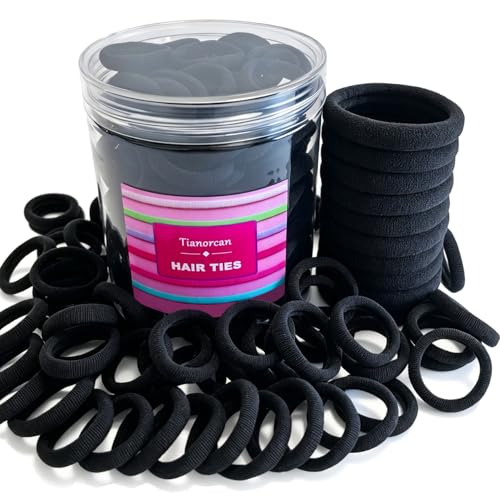 130 Pcs Baby Hair Ties Set, 120 Pcs Small Hair Ties and 10 Pcs Large Hair Ties, Seamless Hair Bands for Girls and Kids Elastic Ponytail Holders (Black) - color: Black