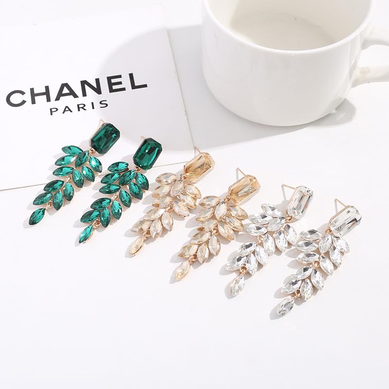 Elegant Rhinestone Statement Earrings Sparkly Cluster Crystal Drop Dangle Earrings Teardrop Chandelier Earrings Wedding Bridal Prom Earrings for Women - color: C:White