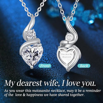 ANDSO Heart Moissanite Necklaces Birthday Jewelry Gifts for Women | S925 Silver /Gold Plating Birthstone Necklace, Ideal Anniversary Christmas Valentine Present for Mom Wife Her Girlfriend - style: Silver-2 Carat