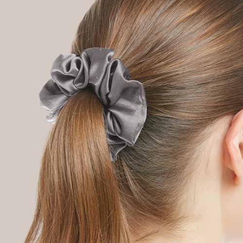 LILYSILK Silk Hair Scrunchies/Ties for Frizz & Breakage Prevention, 100% Mulberry, No Damage, Elastic ponytail Holders, 1Pc, Deep Grey - color: Deep Grey