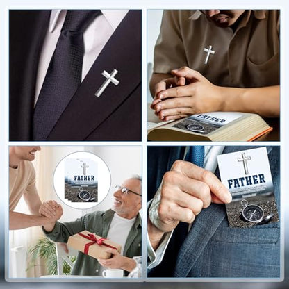 Sayglossy 30 Sets Religious Fathers Day Pins Bulk Christian Cross Lapel Pin with Prayer Card Set Inspirational Catholic Jesus Pins Father Gifts for Church Men Dad Pastor Husband - style: Father