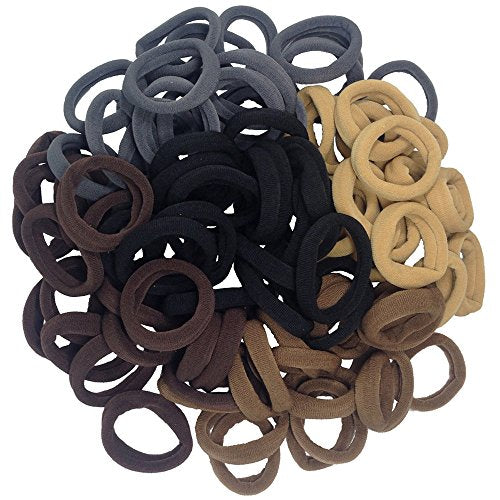 J-MEE Hair Bands Hair ties for Thick Hair 100PCS Seamless Cotton Simply Ponytail Holders Headband Scrunchies Hair Accessories No Crease Damage (Neutral Colors) - color: Neutral Colors