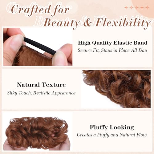 2PCS Messy Bun Hair Pieces Synthetic Hairpieces For Women Auburn | Messy Bun and Donut Bun in one set for natural-looking volume and elegant updos for every occasion. - color: Auburn
