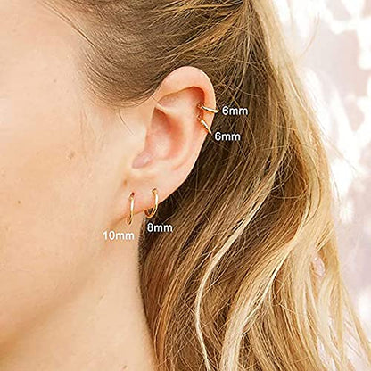 316L Surgical Stainless Steel Huggie Hoop Earrings 6mm 8mm 10mm 11mm 12mm 14mm Hypoallergenic Earrings Hoop Cartilage Helix Lobes Hinged Sleeper Earrings For Men Women - style: B09:8mm Gold (THK 1.5mm)