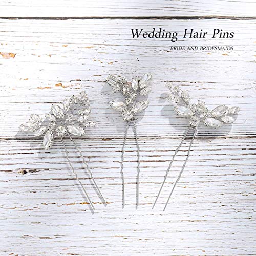 JAKAWIN Bridal Hair Pins Silver Rhinestone Wedding Hair Accessories Crystal Hair Jewelry for Women HP130 (Silver) - color: 1 Silver