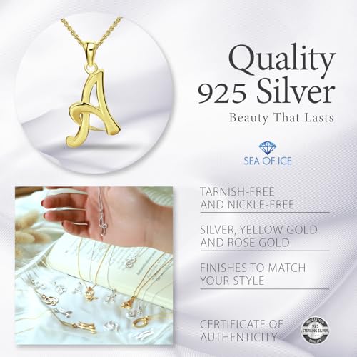 SEA OF ICE Letter Initial Necklace, Alphabet Letter Pendant Necklace, Sterling Silver, Gold, Rose Gold Necklace for Women, Elegant Initial Necklaces, Personalized Custom Women's Necklaces - color: Yellow Gold - A