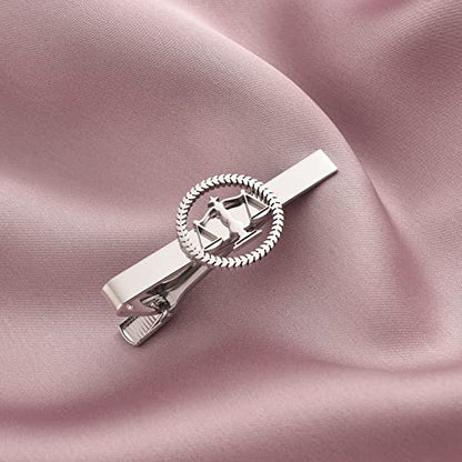 TINGKU Attorney Lawyer Cufflinks and Tie Clip for Men Gifts Scales of Justice Cuff links Tie Clasp Father in Law Enforcement Suit Shirt Jewelry - style: Tie Clip Silver