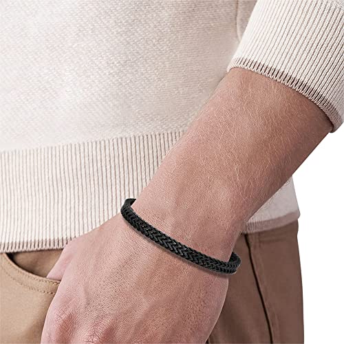 Geoffrey Beene Men’s Stainless Steel Double Franco Chain Bracelet with Extension - color: Black, size: 9.5"