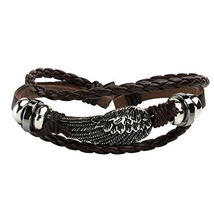 Eigso PU Leather Braided Handmade Cuff Wrap Bracelet Handbands for Men Women Stackable Adjustable - color: Brown