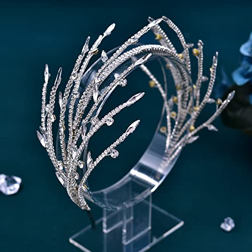 JHOO Wedding Rhinestone Hair Accessories Bridal Headband Silver Unique Shape Hairband Suitable for Women and Brides Crystal Headwear