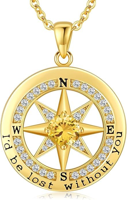 Compass Necklace for Women Wife Girlfriend Mom Daughter Gifts | S925 Silver Jewelry For Anniversary 18K Rose Gold Gifts For Birthday Christmas Mothers Valentines Day 12 Birthstones - style: 11-November-Gold