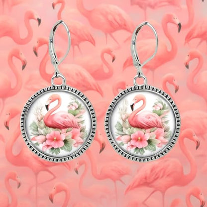 Flamingo Jewelry Set with Pink Crystal, 4-Piece Silver Teardrop Design, Necklace Bracelet Earrings Ring