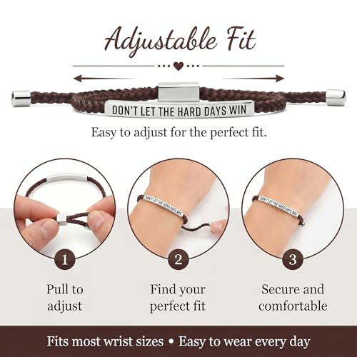 Frodete Dont Let The Hard Days Win Bracelet Inspirational Gifts for Women Adjustable Braided Tube Bracelet Gifts for Friends - color: A6:grey