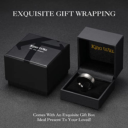 King Will Mens Brushed Wedding Band, Two Tone Matte Step Edges/Pipe Cut, Tungsten Carbide Anniversary Promise Rings Comfort Fit - color: Gunmetal Grey-8mm