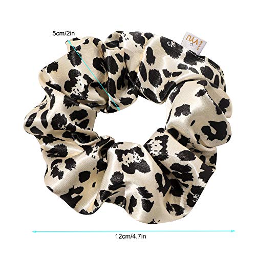 Silk Hair Ties for Girls and Women: Chic Satin Scrunchies, Large and Cheetah Print, Soft Ponytail Holders for Thick and Curly Hair - No Creases, Gentle on Hair - color: Leopard Black Pink Gray