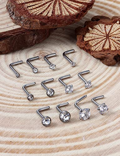 18G 20G 22G 24G Nose Rings Studs 316L Surgical Steel L Shaped Nose Nostril Studs Piercing Jewelry for Women Men Silver Gold Black CZ 1.5mm 2mm 2.5mm 3mm 3.5mm 4mm - style: Silver-18G(1.0mm)-7mm Bars-1.5mm 2mm 2.5mm 3mm 3.5mm 4mm CZ