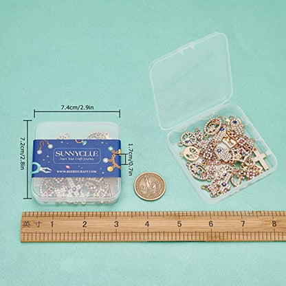 SUNNYCLUE 1 Box 32Pcs 8 Styles Evil Eye Connectors Golden Plated Rhinestone Cross Oval Hamsa Hand Flat Round Tree of Life Links Charms Lucky Chakra Pendants for Jewelry Making Charms Bracelets Crafts - color: 32pcs Rhinestone Cross Charms and Evil Eye Cha