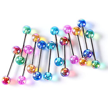 12/16/24Pcs Tongue Rings for Women Candy Color Ball Tongue Nipple Piercing 14G Surgical Steel Barbell Tongue Retainer Body Jewelry Bar Length 16mm - style: Style1-12Pack